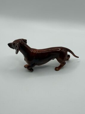 VTG Japan Glossy Porcelain Dachshund  Dog Figurine mark #M1758 Brown 5-6in VGU